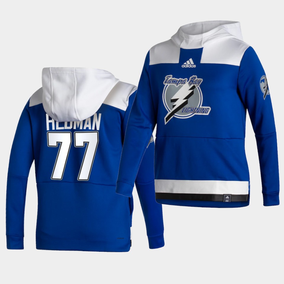 Men Tampa Bay Lightning #77 Hedman Blue NHL 2021 Adidas Pullover Hoodie Jersey